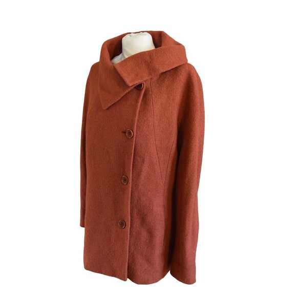 Talbots Cowl Collared Coat in Rust Orange Sz 12 60% Rayon 40% Wool Button Jacket - Picture 2 of 10